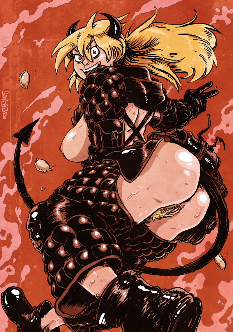 1girls devil dorohedoro female female_only hairy_pussy muscular_female nikaido public_nudity solo solo_female