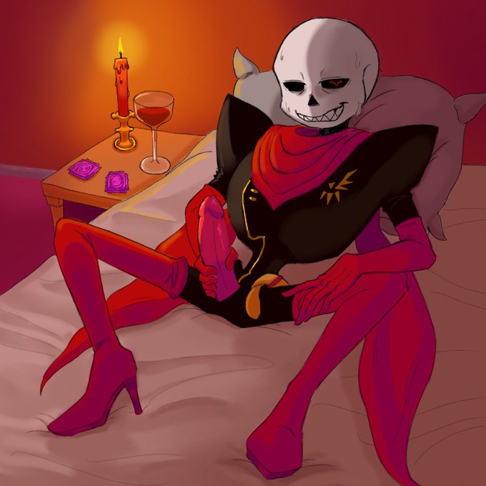 1boy 2d abosinsin alternate_universe animated_skeleton before_sex candle clothed condom ectopenis fellswap fellswap_sans grabbing_own_penis holding_penis lightsaber_dick male male_only on_bed penis penis_out red_penis sans sans_au skeleton solo_male sweating underfell undertale undertale_(series) undertale_au wine_glass