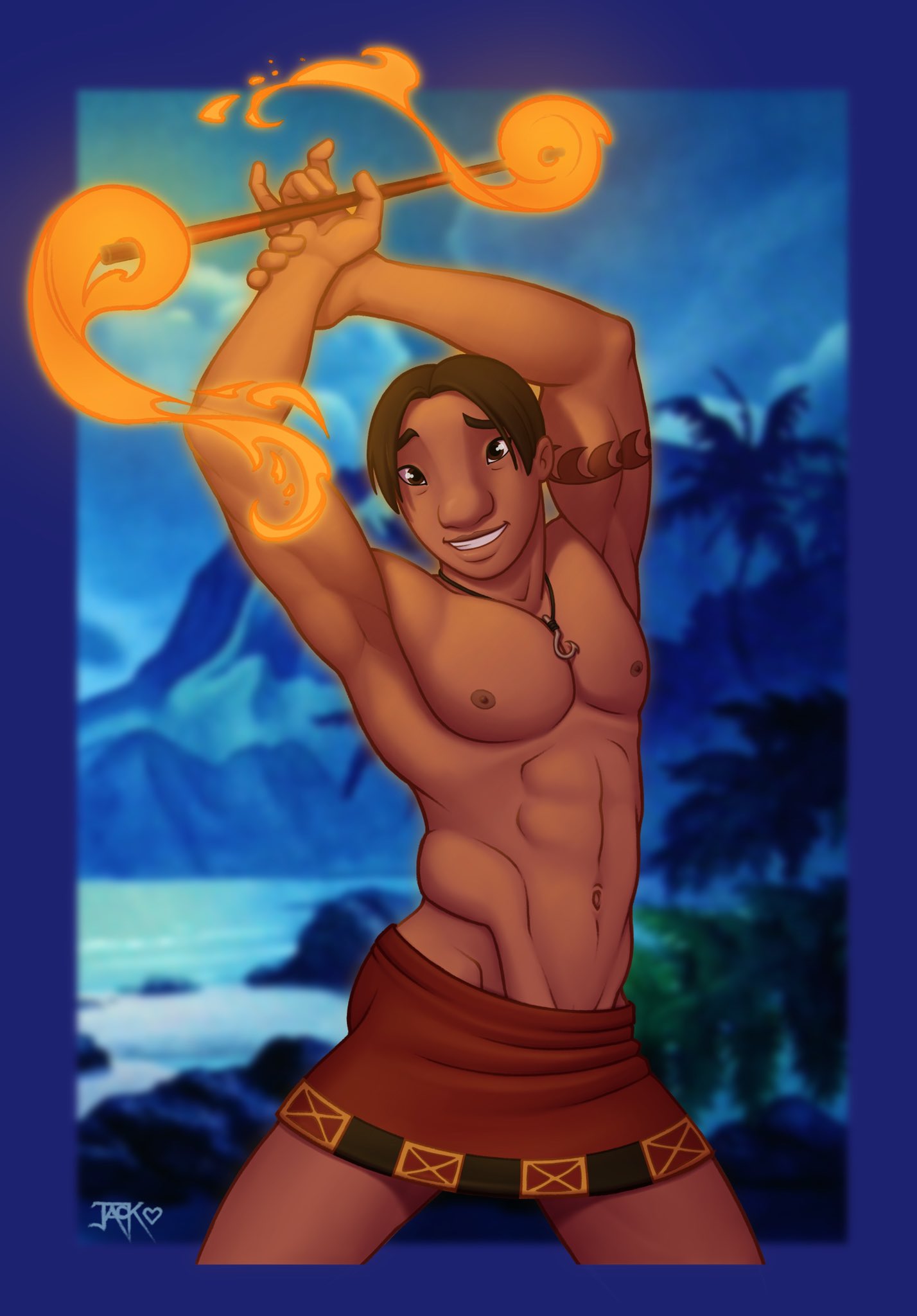 armpits arms_above_head david_kawena disney fire_dancing jack_off_hearts lilo_and_stitch male male_only melanin muscles muscular muscular_male shirtless_male tattoo v-line