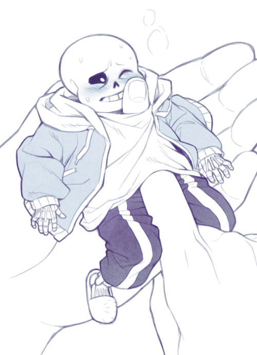 2d bitty blue_blush blush blush_lines blushing embarrassed frostious hand_on_crotch hand_up_shirt male male_only micro micro_male micro_on_macro nervous nervous_sweat one_eye_closed sans sweat sweatdrop sweating sweaty undertale undertale_(series) undertale_sans