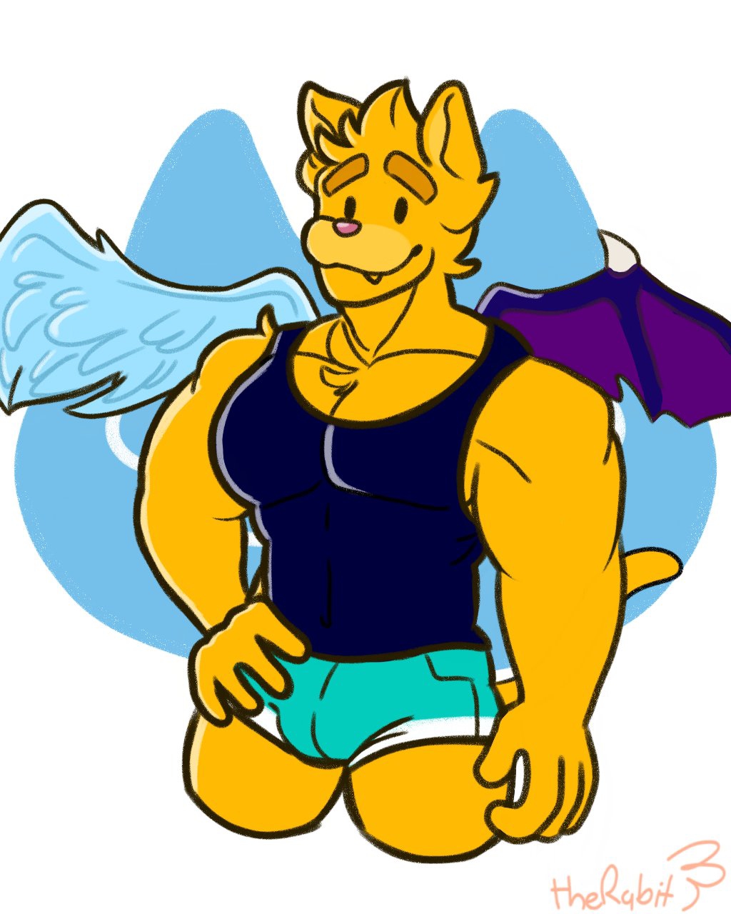 1boy anthro biceps boxers bulge feline gato_(pinchesdibujos) male male_focus male_only mammal muscular_male original_character tank_top therabit underwear wings