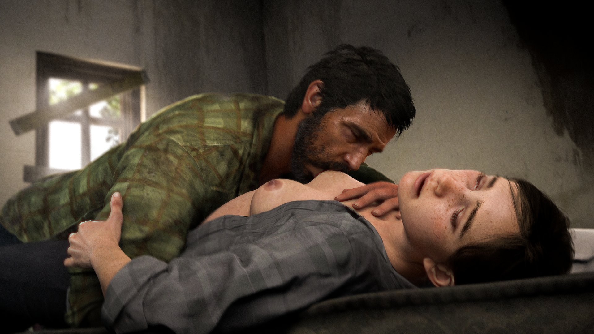 1boy, 1girls, 3d, 3d (artwork), aged up, areolae, breast sucking, breasts, breasts out, closed eyes, clothed, clothed male, clothing, ellie (the last of us), ellie williams, erect nipples, exposed breasts, female, freckles, hi res, highres, joel miller, licking breast, lying on back, male, male/female, naughty dog, ncoresfm, nipple play, nipples, nudity, older, open clothes, open shirt, partially nude, pleasure face, short hair, skinny, small breasts, sony interactive entertainment, the last of us, the last of us 2
