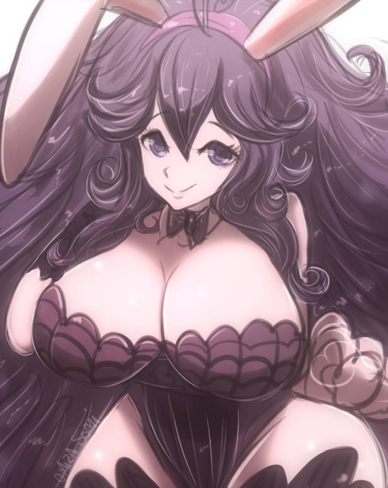 1girls, ass, big ass, big breasts, big butt, black eyes, black hair, breasts, bunny ears, bunny tail, bunnysuit, female, female only, goth, hair ornament, hex maniac, long hair, messy hair, pokemon, stockings, wide hips
