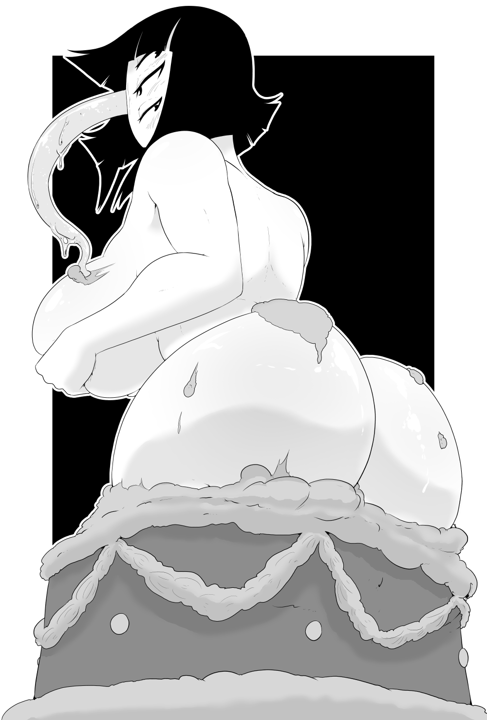 φη_(gpsdvice) big_ass big_breasts cake fat_ass gps-device monster_girl multi_eye original original_character tongue tongue_out