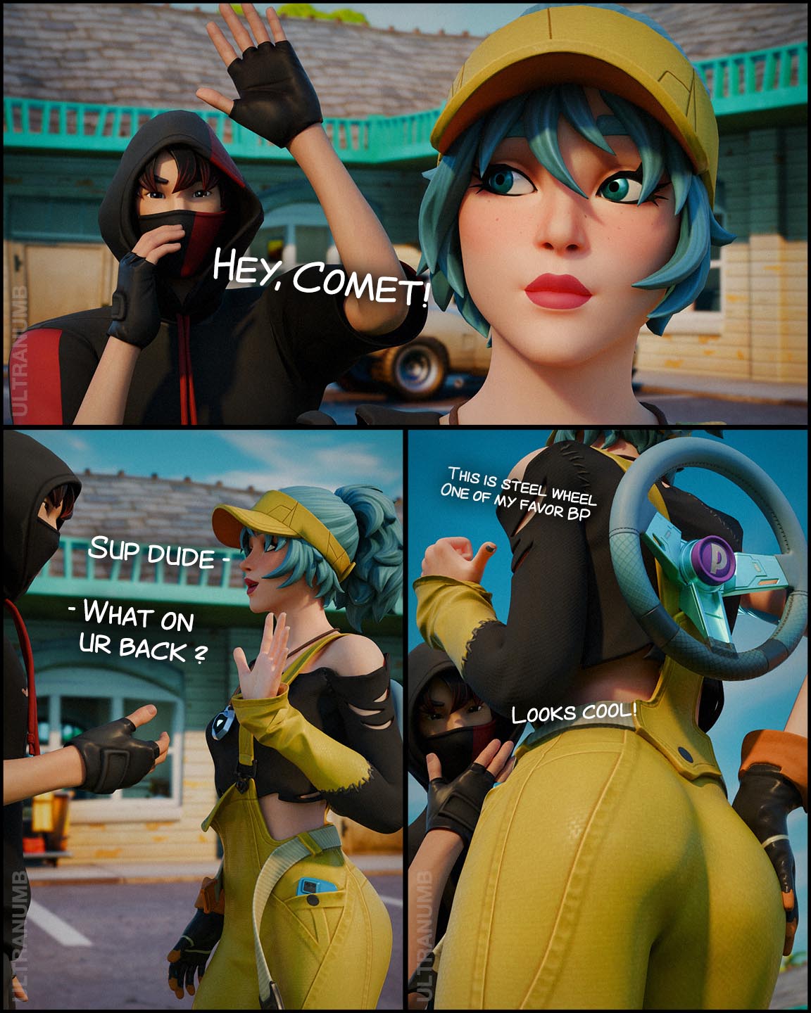 1boy1girl 3d ass comet_(fortnite) comic_page curvy curvy_figure dialogue fortnite fortnite:_battle_royale ikonik ultranumb73