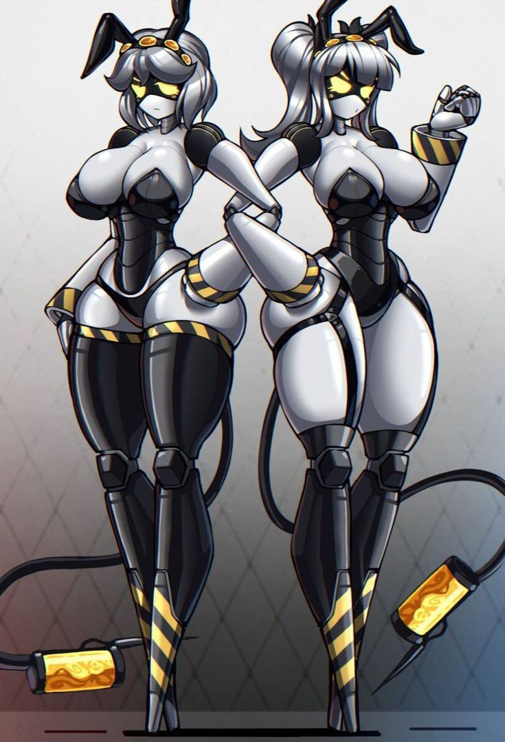 2d 2girls big_ass big_breasts bunny_ears bunnysuit clothed female female_only humanoid j_(murder_drones) multiple_girls murder_drones repost robot robot_girl robot_humanoid screen_face tail v_(murder_drones) zzzhodazzz