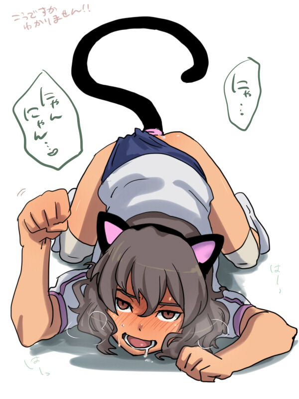 1boy anal animal_ears arched_back ass_up blush brown_hair buruma butt_plug_tail buttplug buttplug_tail cat_ears cat_pose crossdressing eckzahn face femboy fist gay girly inazuma_eleven inazuma_eleven_(series) inazuma_eleven_go koudesuka male male_only open_mouth paw_pose saliva shindou_takuto short_hair socks solo tail tongue top-down_bottom-up trap yaoi