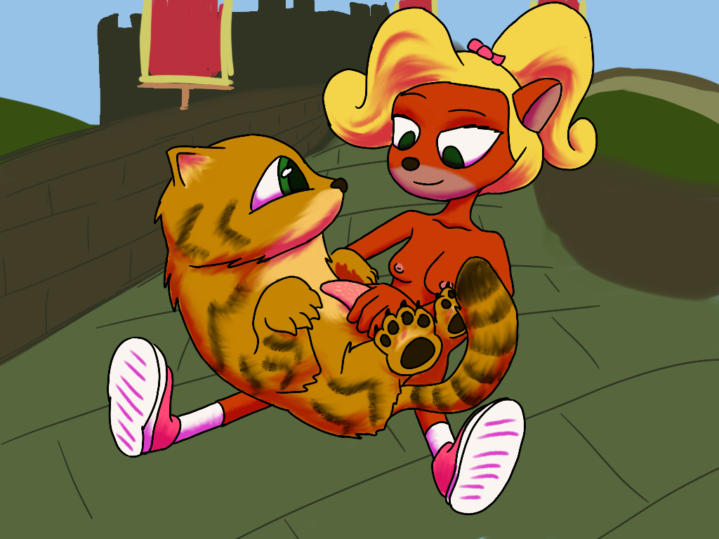 activision anthro bandicoot causticutie clothing coco_bandicoot crash_(series) duo felid female feral footwear footwear_only fur green_eyes handjob male male/female mammal markings marsupial mostly_nude orange_body orange_fur pantherine penile pink_bow pura_(crash_bandicoot) sex shoes shoes_only striped_markings striped_tail stripes submissive submissive_feral tail tail_markings tiger