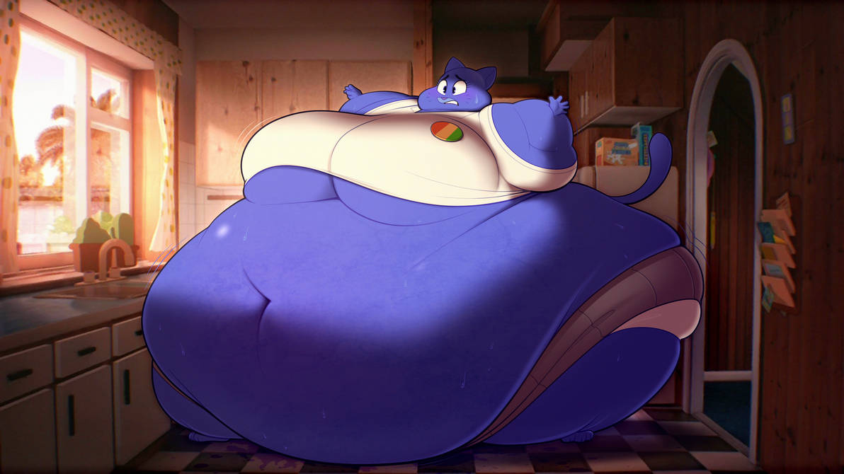 belly belly_button belly_expansion belly_inflation blue_fur blueberry blueberry_girl blueberry_inflation blueberry_juice catgirl clothes_barely_covering fat_ass fat_butt fat_woman female female_only furry furry_only inflated inflated_belly inflation inflation_fetish milf morbidly_obese morbidly_obese_female nicole_watterson obese obese_female ridiculouscake the_amazing_world_of_gumball worried worried_expression worried_look