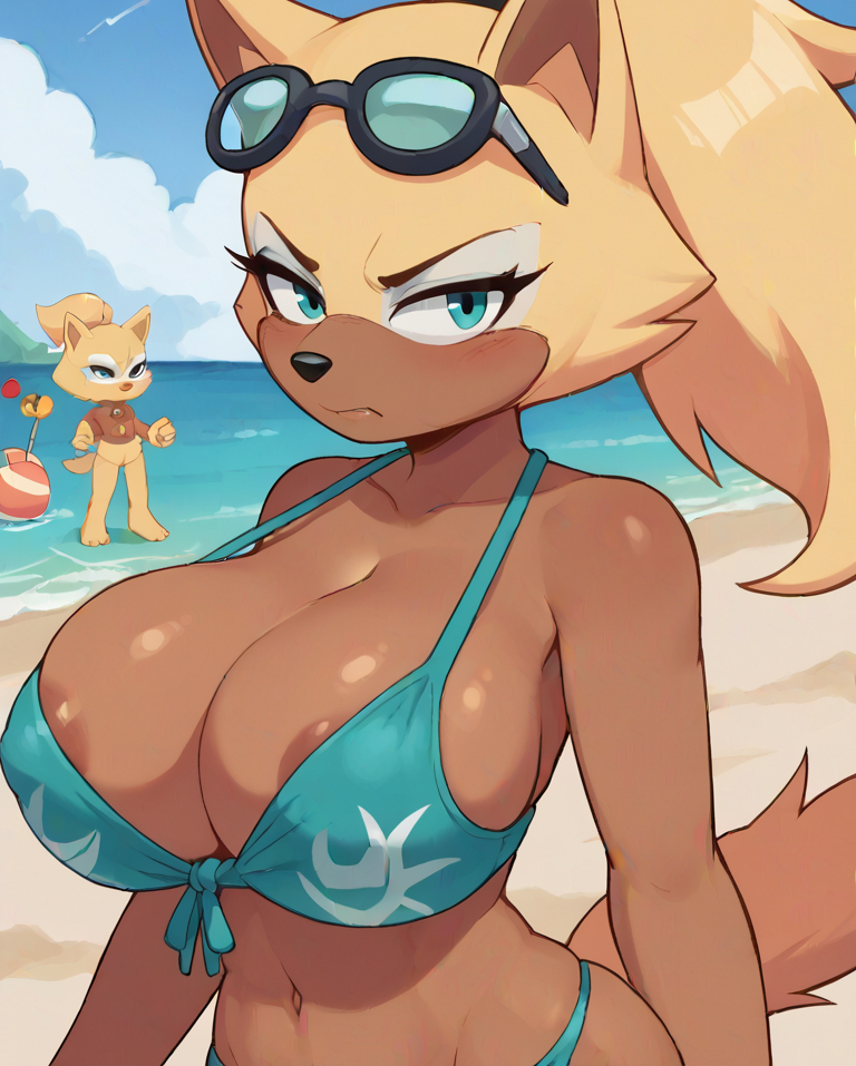 1girls ai_generated alternate_breast_size animal_ears annoyed anthro areolae beach_background big_breasts big_hair bikini black_nose blonde_hair breasts brown_areola brown_body brown_fur brown_skin canid canine curvy curvy_female curvy_figure fluffy_tail fur furry hi_res high_resolution highres huge_breasts idw_comics idw_publishing jacob_elighter looking_at_viewer mammal mobian_(species) multicolored_fur ponytail sega sonic_(series) sonic_the_hedgehog_(comics) sonic_the_hedgehog_(idw) sonic_the_hedgehog_(series) two_tone_body two_tone_fur whisper_the_wolf wolf wolf_ears wolf_girl wolf_tail