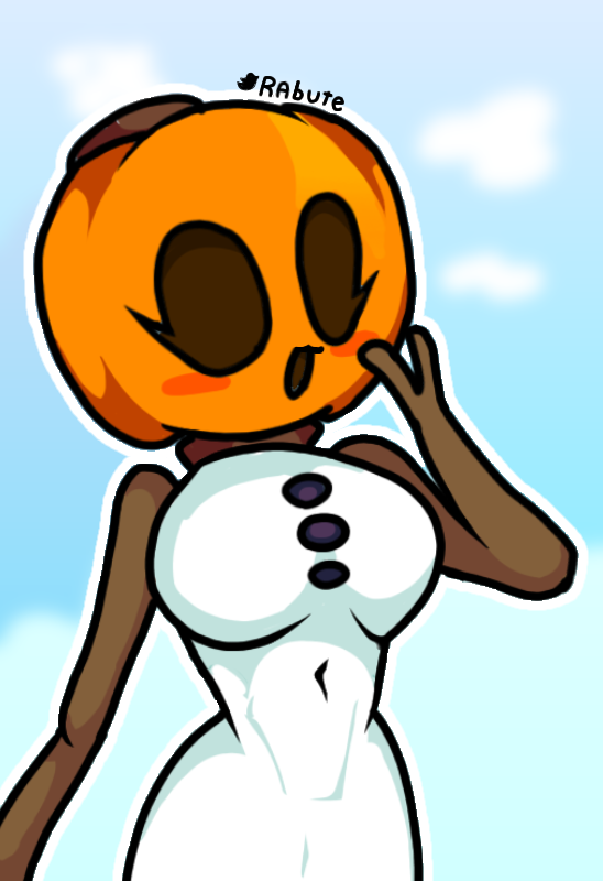 1girls anthro anthro_only anthrofied blush blushing breasts cute female female_only humanoid minecraft mojang notrabute phoenix pumpkin pumpkin_head remi420 simple_background snow_golem solo solo_female surprised