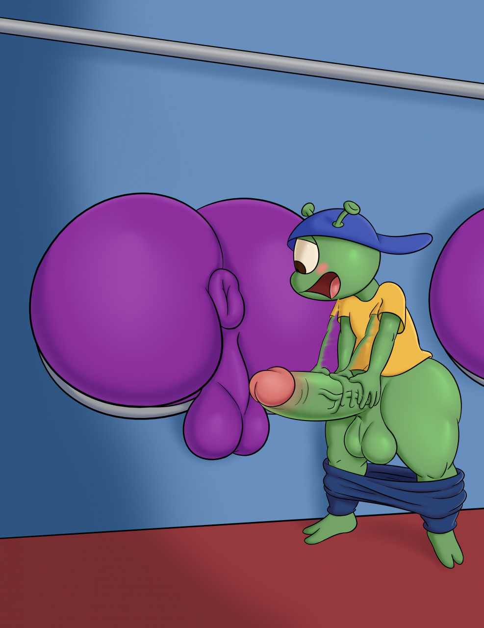 alien, alien kid (space jam), ass, balls, gay, kiffy (artist), male, space jam, tagme, through wall