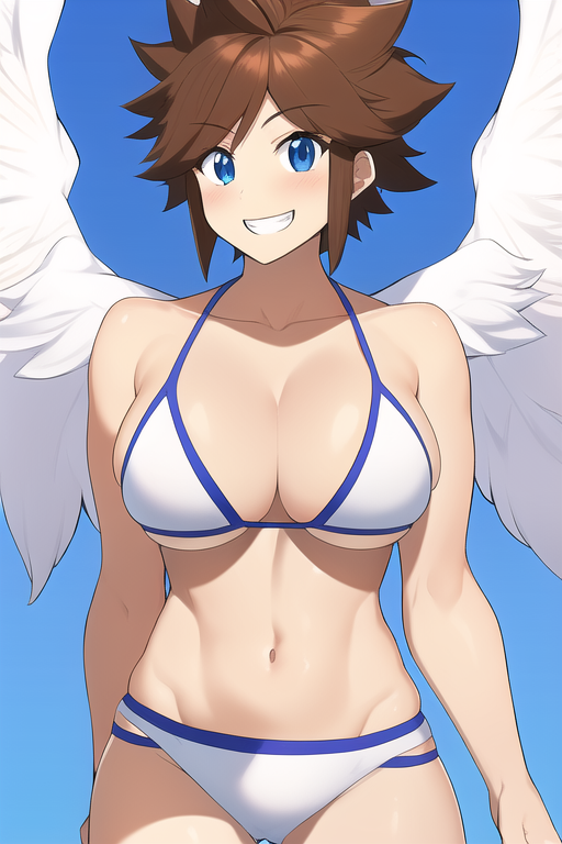 ai_generated angel angel_wings bikini blue_eyes brown_hair female genderswap_(mtf) kid_icarus kid_icarus_uprising nai_diffusion nintendo pit pit_(kid_icarus) rule_63 stable_diffusion