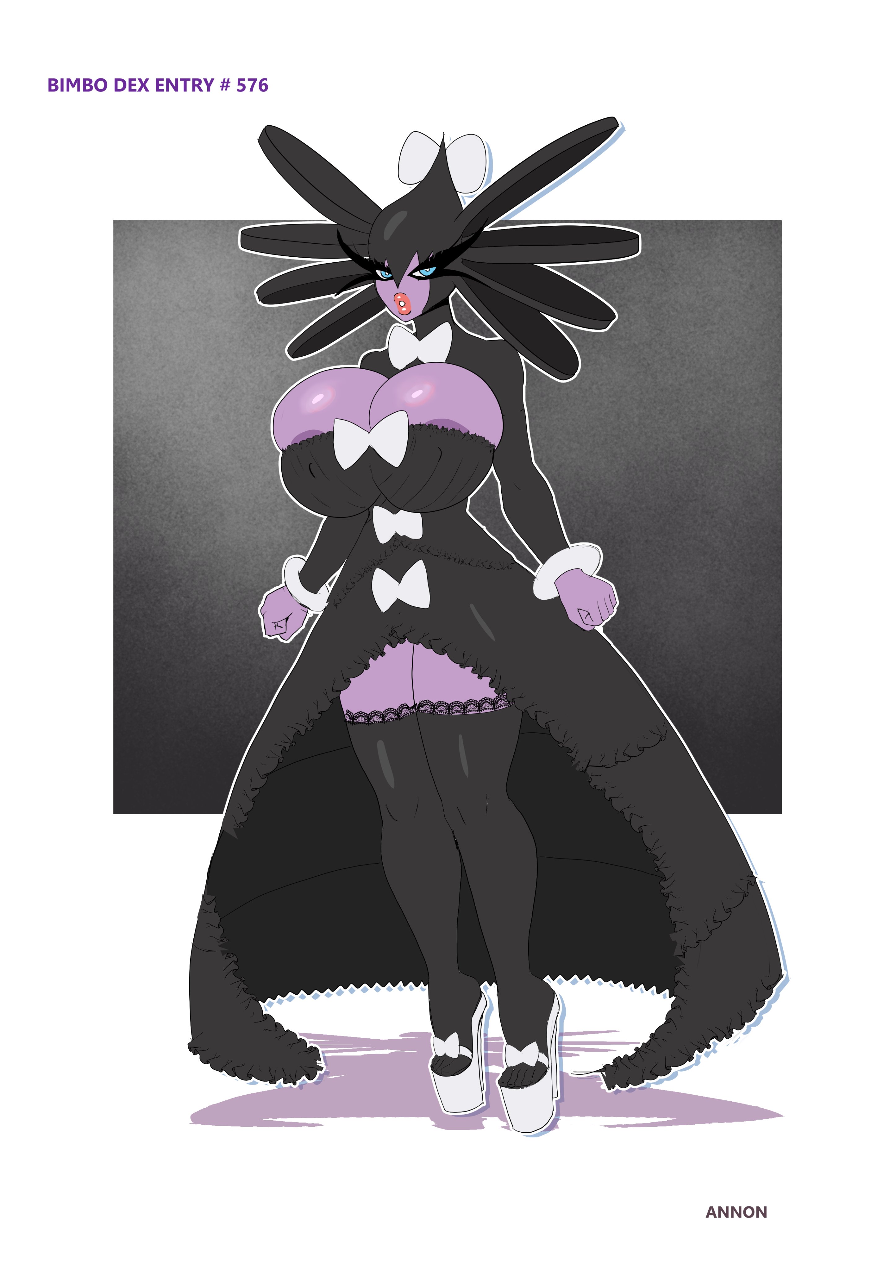 1girls, 2022, annon, anthro, ass, bimbo, breasts, cleavage, female, gothitelle, heeled feet, high heels, huge ass, huge breasts, humanized, navel, nintendo, platform heels, pokemon, solo, thick thighs, wide hips