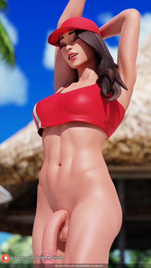3d, abs, belly, bottomless, cap, darkbahamuth, fit, fit futa, fortnite, futa only, futanari, intersex, penis, ruby (fortnite), stretching, topwear