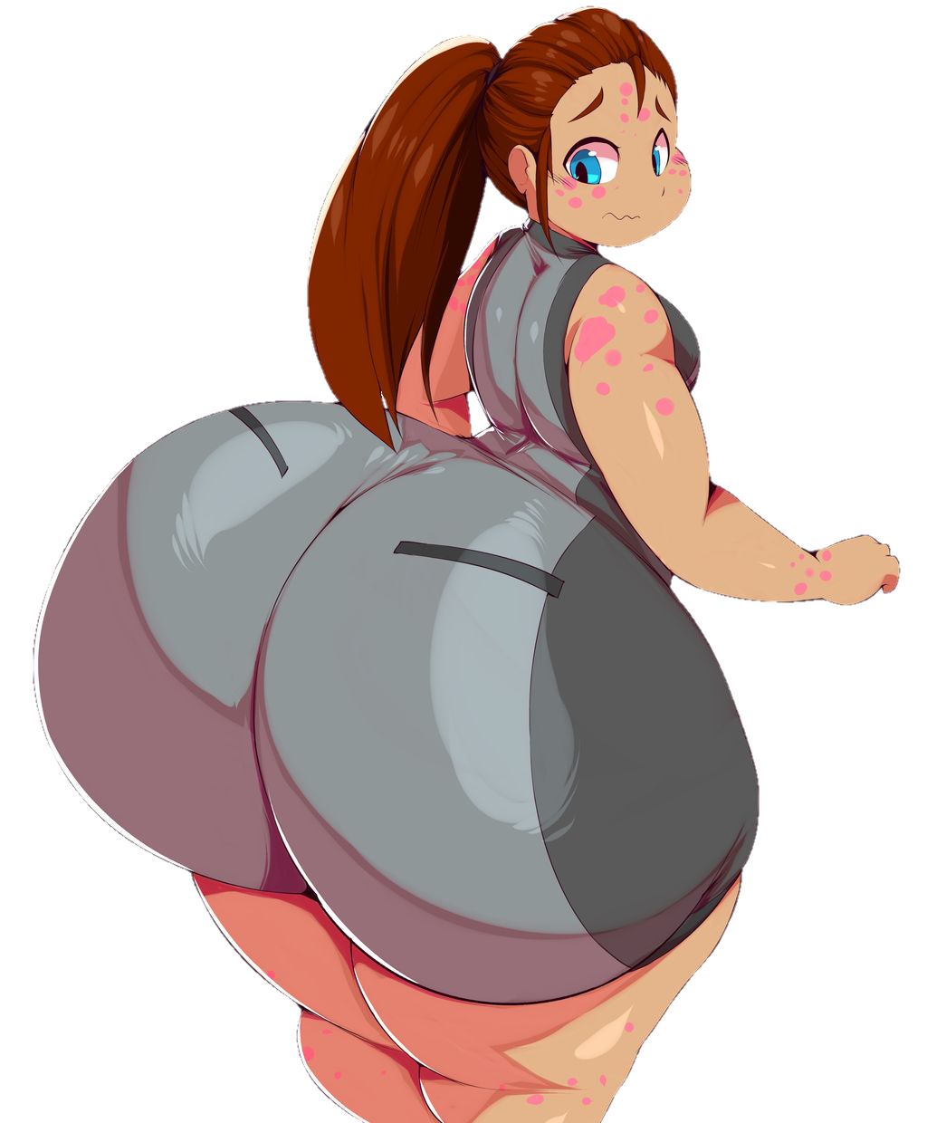 ass big_ass big_butt blue_eyes breasts broken_spine brown_hair brown_skin bubble_ass bubble_butt chameleon enormous_ass enormous_butt fat fat_ass fat_butt faunus female female_focus female_only gigantic_ass gigantic_butt gray_clothing huge_ass huge_butt ilia_amitola nervous rooster_teeth rwby thick_thighs thighs trinity-fate62