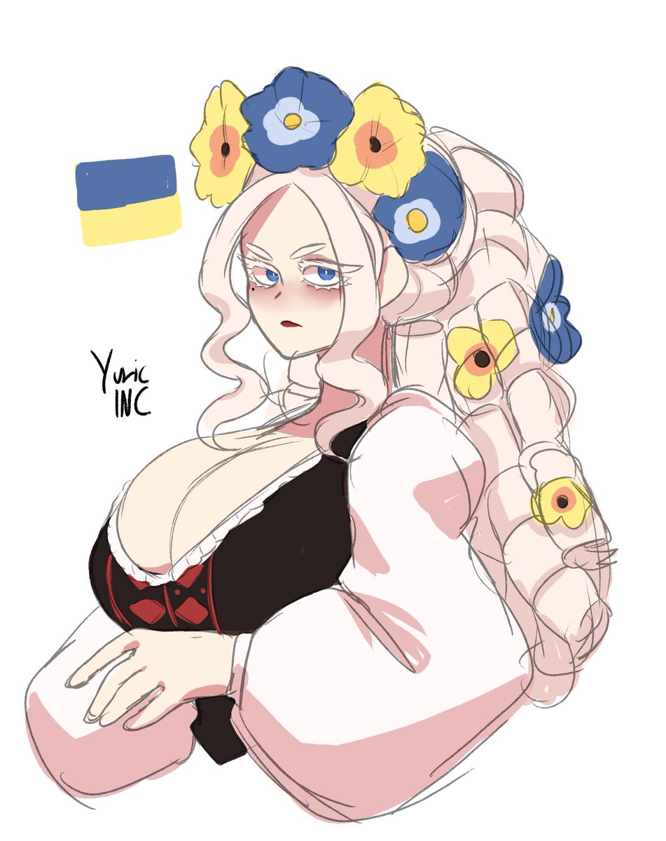 1girls big_breasts blonde_hair blue_eyes cleavage country_inc_(yuric_inc) countryhumans countryhumans_girl flowers_in_hair huge_breasts large_breasts mole mole_under_eye national_personification oc slavic solo solo_female ukraine_(countryhumans) ukraine_(hetalia) ukraine_(yuric_inc) yuric_inc