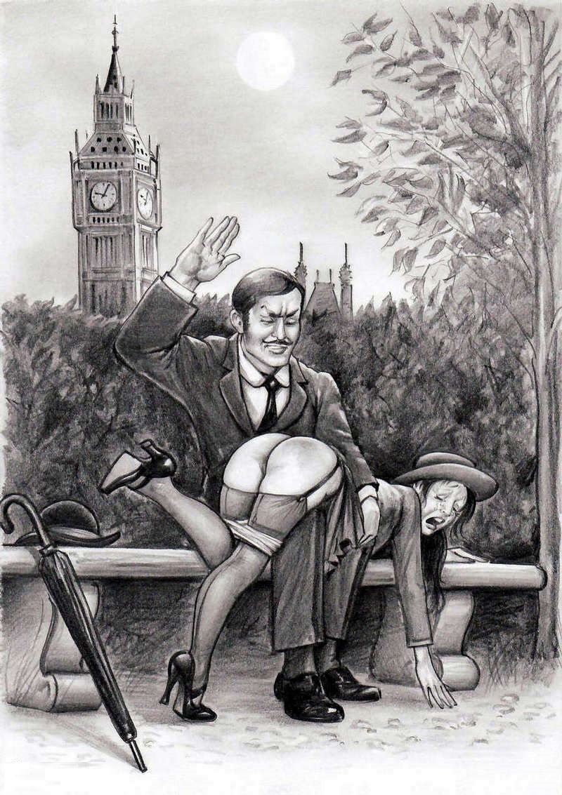 1male artist_request black_and_white black_and_white_drawing london outdoors school_uniform schoolgirl spanked spanking