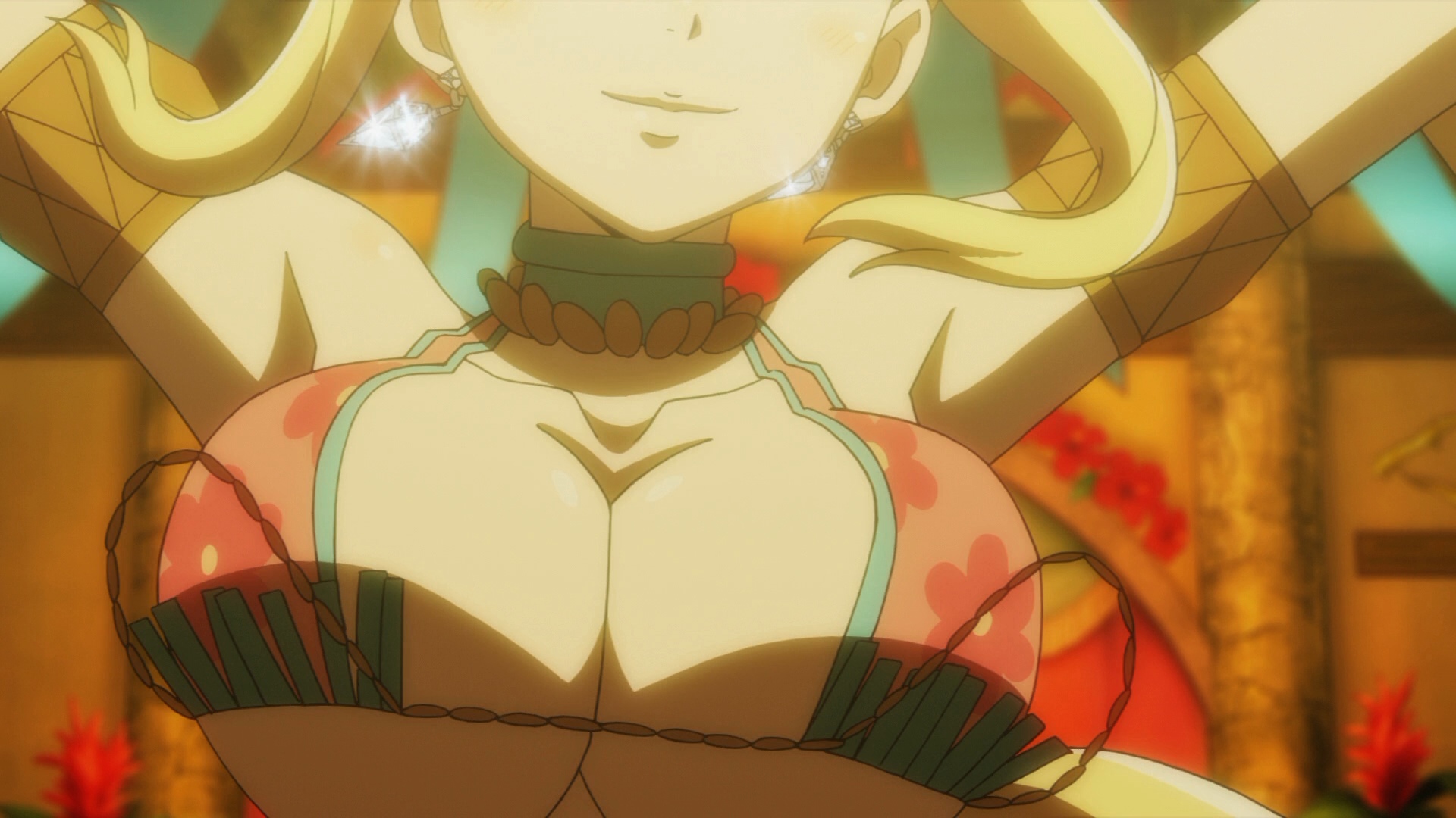 1girls, blonde hair, blonde-haired female, bouncing breasts, breast focus, breasts, fairy tail, female, huge breasts, lucy heartfilia, official art, screencap