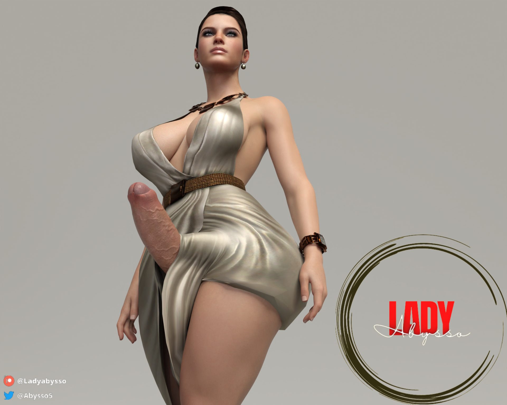 1futa, 3d, big penis, clothed, clothing, excella gionne, female, futa only, futanari, intersex, ladyabysso, milf, mostly clothed, penis, resident evil, solo