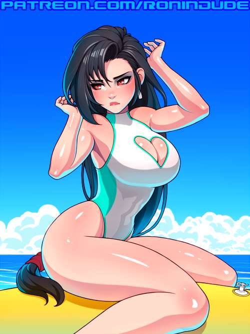 final_fantasy final_fantasy_vii floatie ocean one-piece_swimsuit ronindude swimsuit swimwear tagme tifa_lockhart unhappy_female water