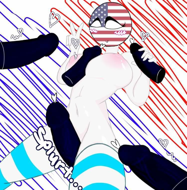 1girls, 5boys, big breasts, blush, breasts, chapleyeet, countryhumans, countryhumans girl, cum, cumshot, female, male, no pupils, tagme, thigh sex, united states of america (countryhumans)
