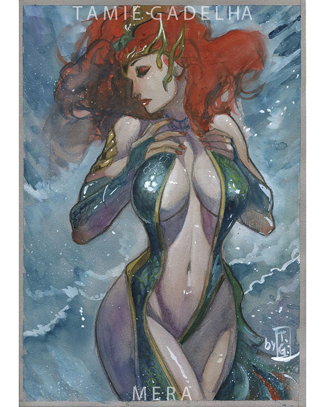 1girls aquaman_(series) breasts cleavage curvaceous curvy dc dc_comics digital_drawing_(artwork) digital_media_(artwork) digital_painting_(artwork) female female_only hips legs light-skinned_female light_skin lips mera red_hair tamiegadelha top_heavy voluptuous watercolor_(artwork) wide_hips