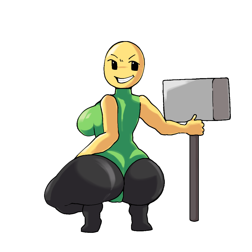 1girls big_ass boss_fighting_stages crusher crusher_(boss_fighting_stages) hammer quackanz roblox roblox_game robloxian smile solo_female tagme