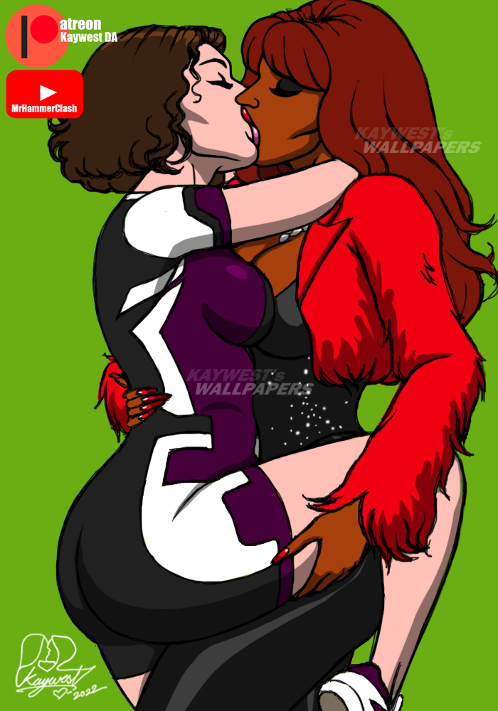 2girls arms_behind_head brown_hair dark-skinned_female dark_skin female female_only fully_clothed fur_jacket hand_on_back holding_thigh hulk_(series) human human_only interracial interracial_yuri jameela_jamil jennifer_walters kaywest light-skinned_female light_skin lipstick marvel marvel_cinematic_universe marvel_comics mary_macpherran she-hulk:_attorney_at_law tatiana_maslany titania_(marvel) yuri