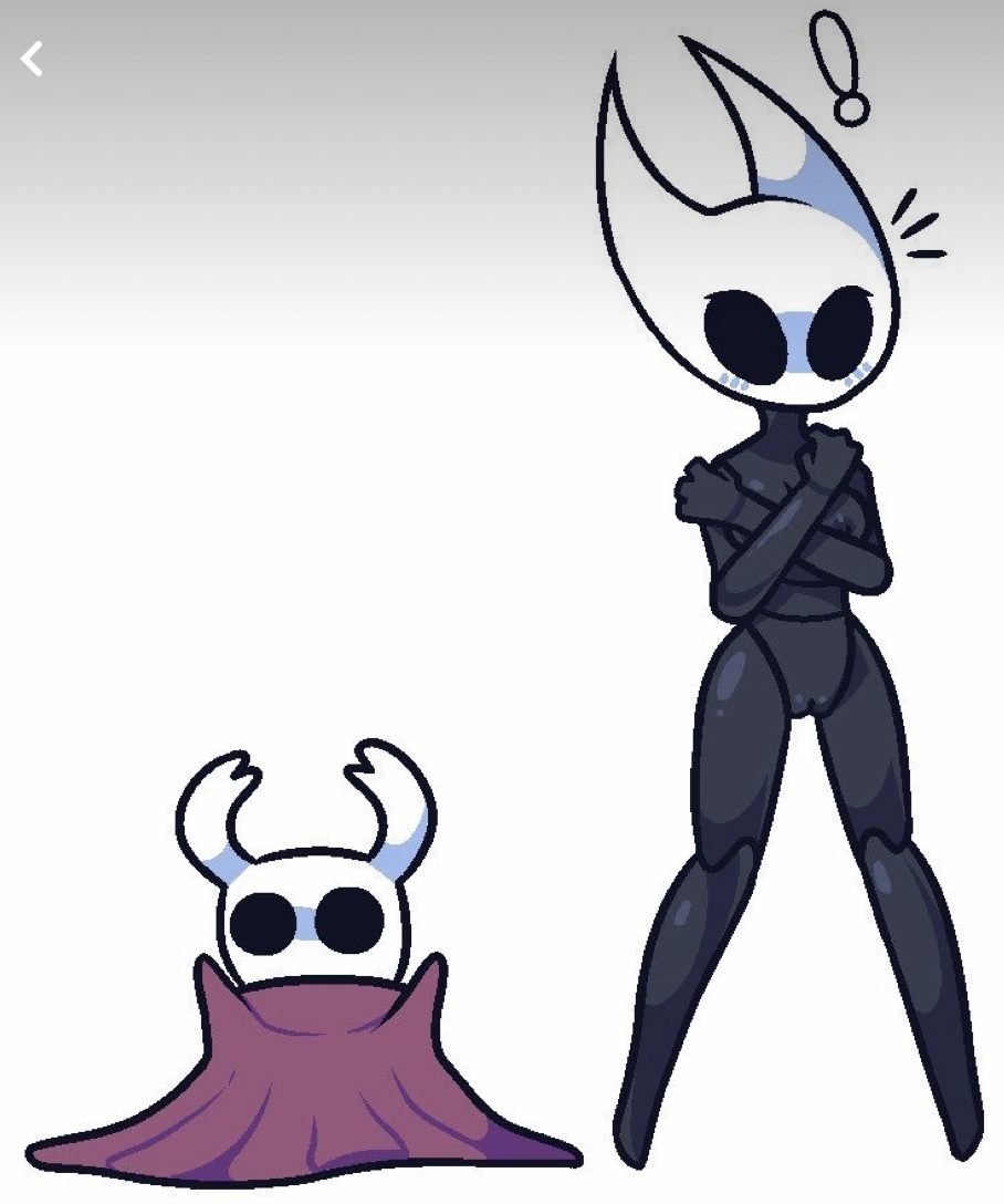 !, 1girls, accidental exposure, blush, breasts, cameltoe, completely nude, covering breasts, embarrassed, embarrassed nude female, enf, female, full body, hollow knight, hornet (hollow knight), inkplasm, naked, naked female, nude, nude female, protagonist (hollow knight), pussy, stolen clothes, surprised, the knight (hollow knight), welwraith