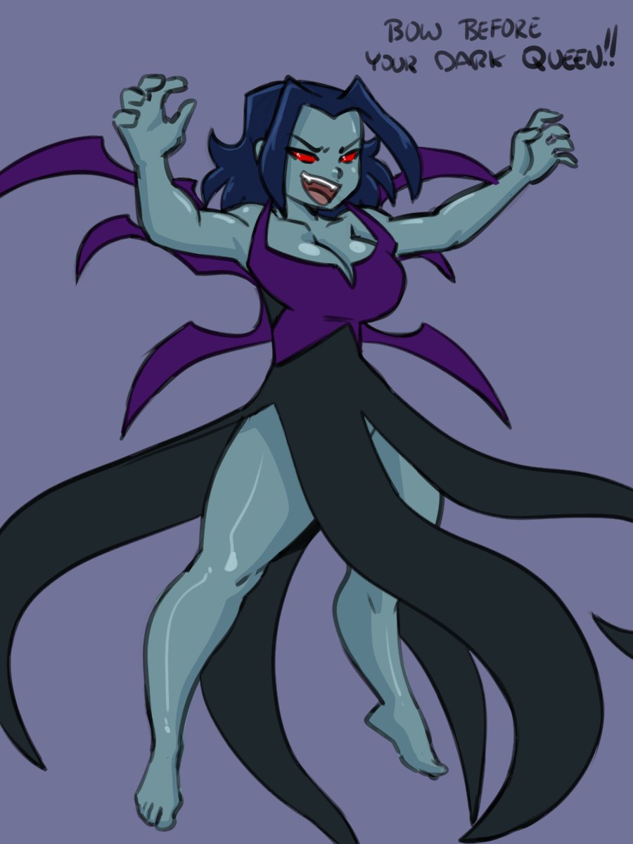 1girls aged_up big_breasts black_dress blue_body blue_hair busty darkeros13 dialogue evil grey_body jackie_chan_adventures jade_chan possessed queen queen_of_the_shadowkahn red_eyes revealing_dress shiny_skin short_hair spiky_hair tagme thedarkeros thick_thighs