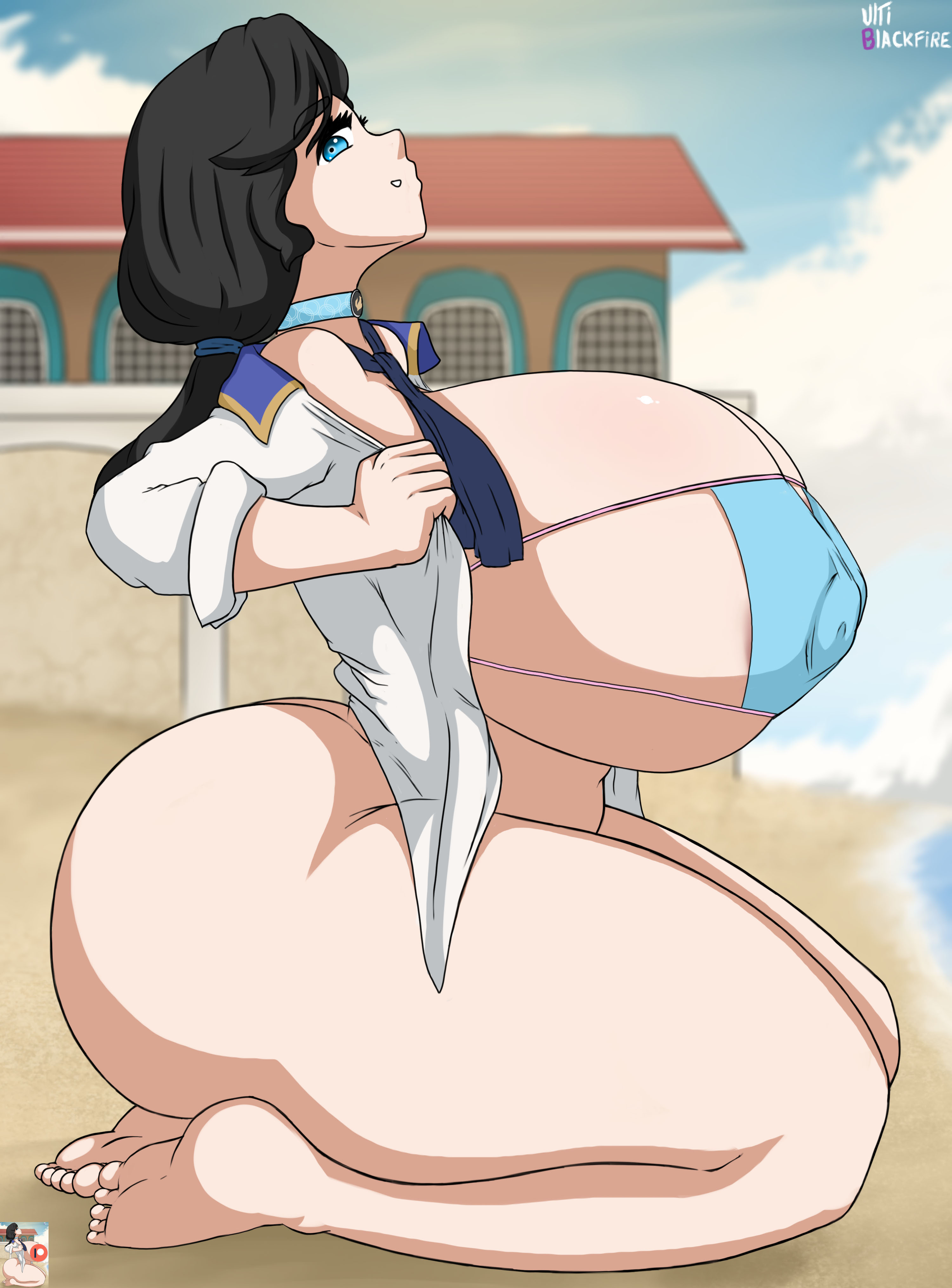 1girls, bikini, bioshock, bioshock infinite, elizabeth comstock, eyepatch bikini, female, hyper, light skin, light-skinned female, looking at viewer, micro bikini, solo, ultiblackfire