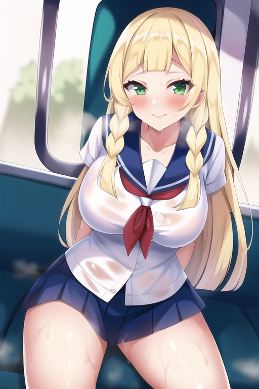 1girls, aged up, ai generated, alternate breast size, blonde hair, breasts, female, game freak, green eyes, hips, huge breasts, indoors, large breasts, light skin, light-skinned female, lillie (pokemon), long hair, nai diffusion, nintendo, pokemon, pokemon sm, school uniform, schoolgirl, short skirt, skirt, slim waist, stable diffusion, thick thighs, wide hips