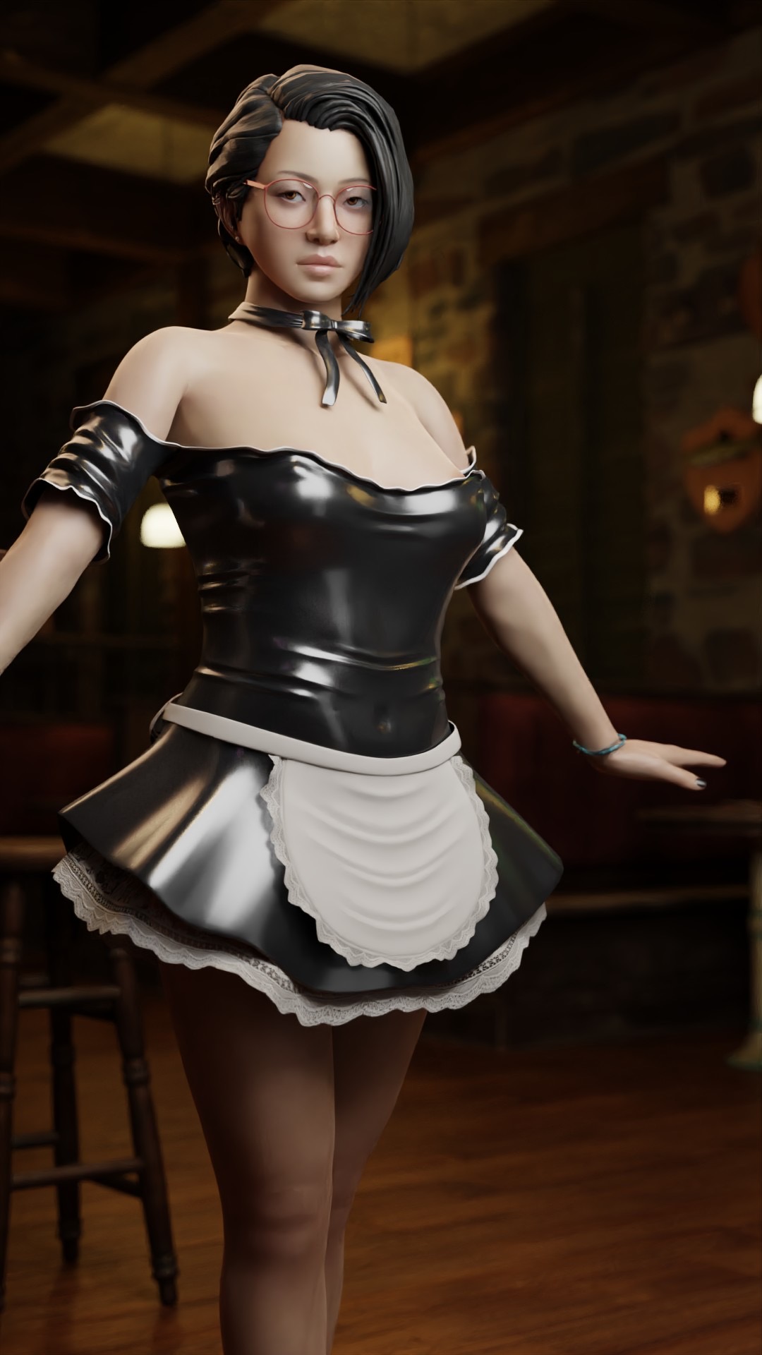 1girls 3d 3d_(artwork) alex_chen asian asian_female bare_shoulders black_hair bracelet cleavage female female_focus female_only glasses hi_res highres legwear life_is_strange life_is_strange:_true_colors looking_at_viewer maid maid_apron maid_outfit maid_uniform medium_breasts short_hair solo solo_female solo_focus standing thick thick_thighs tights victoreveryman