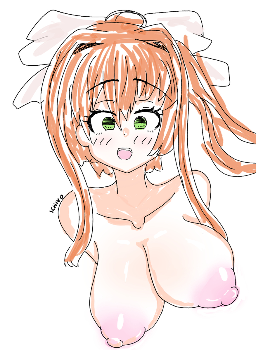 1girls big_breasts breasts doki_doki_literature_club doodle female female_only green_eyes ichivo ichivo_caguai monika_(doki_doki_literature_club) naked naked_female nipples nude nude_female nudity solo solo_female white_background