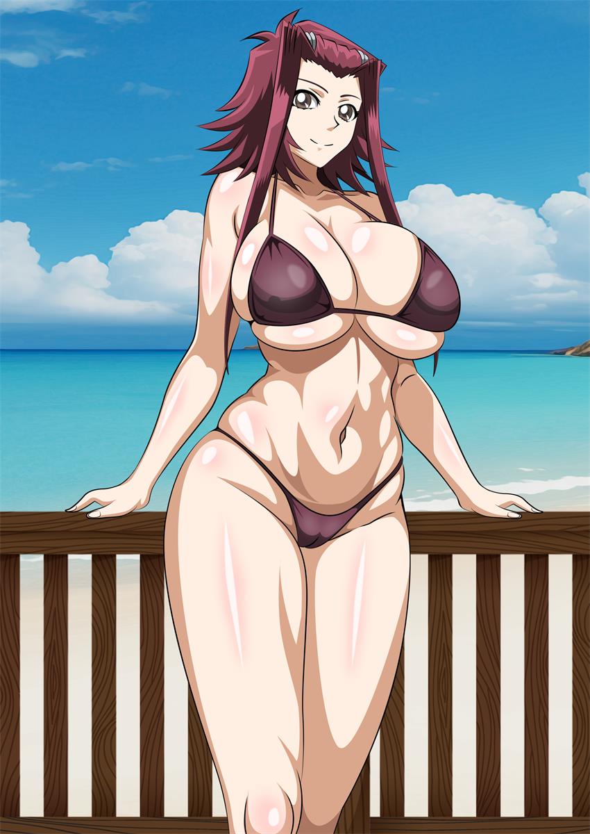 1girls akiza_izinski belly big_ass big_balls big_breasts big_butt big_thighs bikini huge_ass huge_breasts huge_thighs izayoi_aki navel red_hair red_hair_female sea swimsuit yu-gi-oh! yu-gi-oh!_5d's yxyyxy