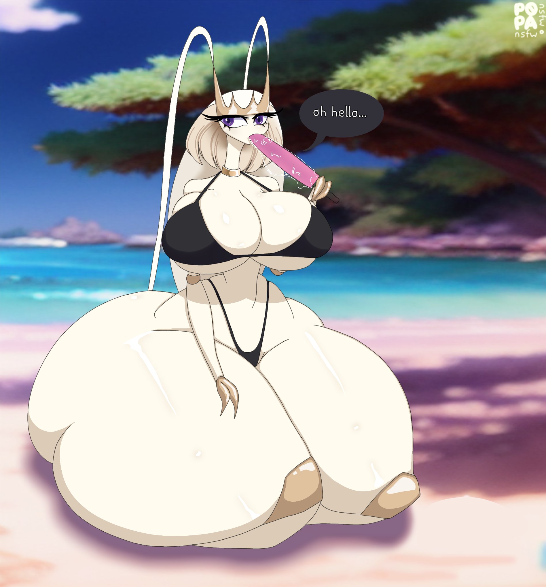 1girls, anthro, ass, big ass, big breasts, big butt, bikini, breasts, female, female only, generation 7 pokemon, huge ass, huge butt, huge thighs, hyper thighs, licking, massive ass, massive thighs, milf, pheromosa, pokémon (species), pokemon, pokemon (species), pokemon sm, popa nsfw, popsicle, solo, swimsuit, text, thick thighs, thighs bigger than head, thunder thighs, voluptuous