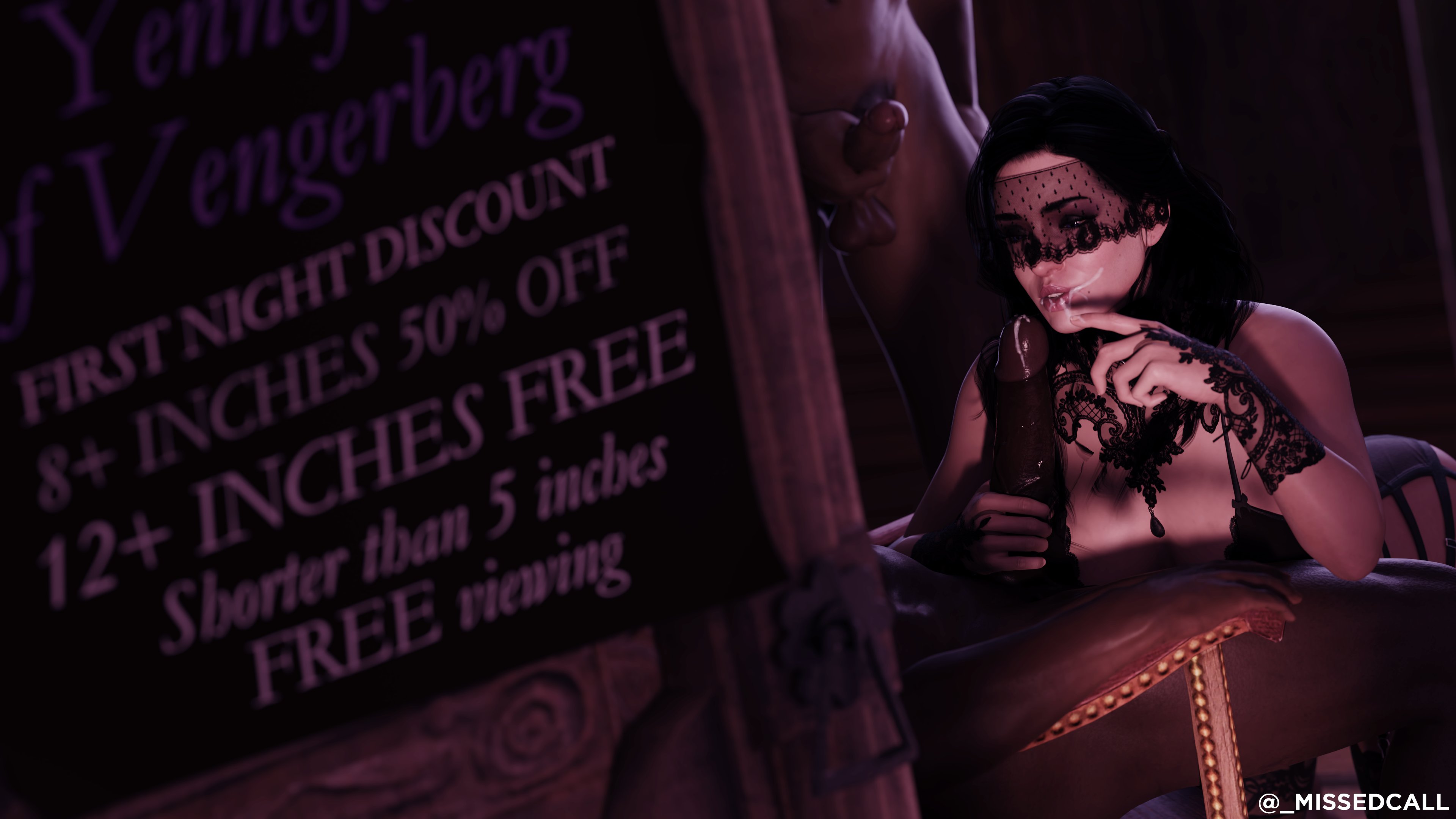 1girls, 2boys, 3d, after oral, alternate costume, big penis, black hair, bondage, bondage gear, cd projekt red, cuckold, cum, cum in mouth, cum on face, dark skin, dark-skinned male, elbow gloves, english text, eyeshadow, female, geralt of rivia, goth, handjob, holding penis, interracial, light skin, light-skinned female, lipstick, long hair, male, mask, masturbation, missed call, netorare, oral, pale skin, pale-skinned female, penis, penis size difference, petite, prostitution, purple eyeshadow, purple lipstick, seductive eyes, seductive smile, slim, small penis, small penis humiliation, sorceress, text, the witcher (series), the witcher 3: wild hunt, village folk, violet eyes, yennefer