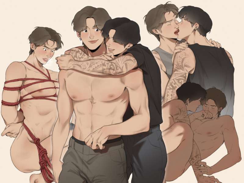 2boys abs asian asian_male big_lips black_hair bts closed_eyes gay hug jeon_jung_kook kim_nam_joon kiss korean kpop male male_only muscular muscular_male naked nipples penetration penis singer tagme tattoo white_body white_skin yaoi