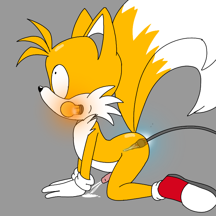 2_tails ass exposed_torso footwear fox furry gay handwear lightbulb male multi_tail plug_insertion sonic_(series) sonic_the_hedgehog_(series) spanky15 tails yellow_body