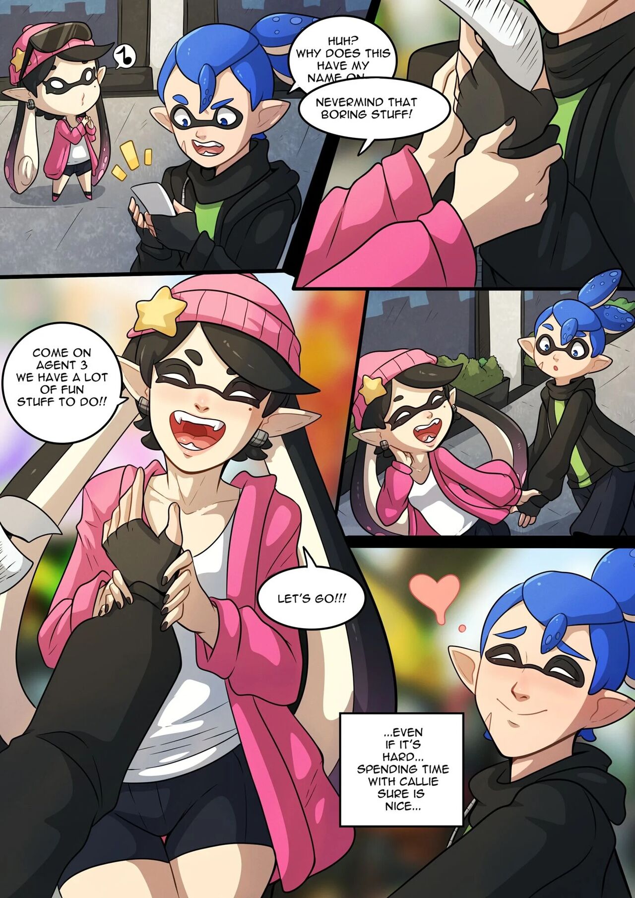 agent 3 (splatoon), callie (splatoon), comic, female, inkling, inkling boy, inkling girl, kinkymation, male, male new agent 3 (splatoon), new agent 3 (splatoon), splatoon, splatoon (series), squid sisters, tentacle hair