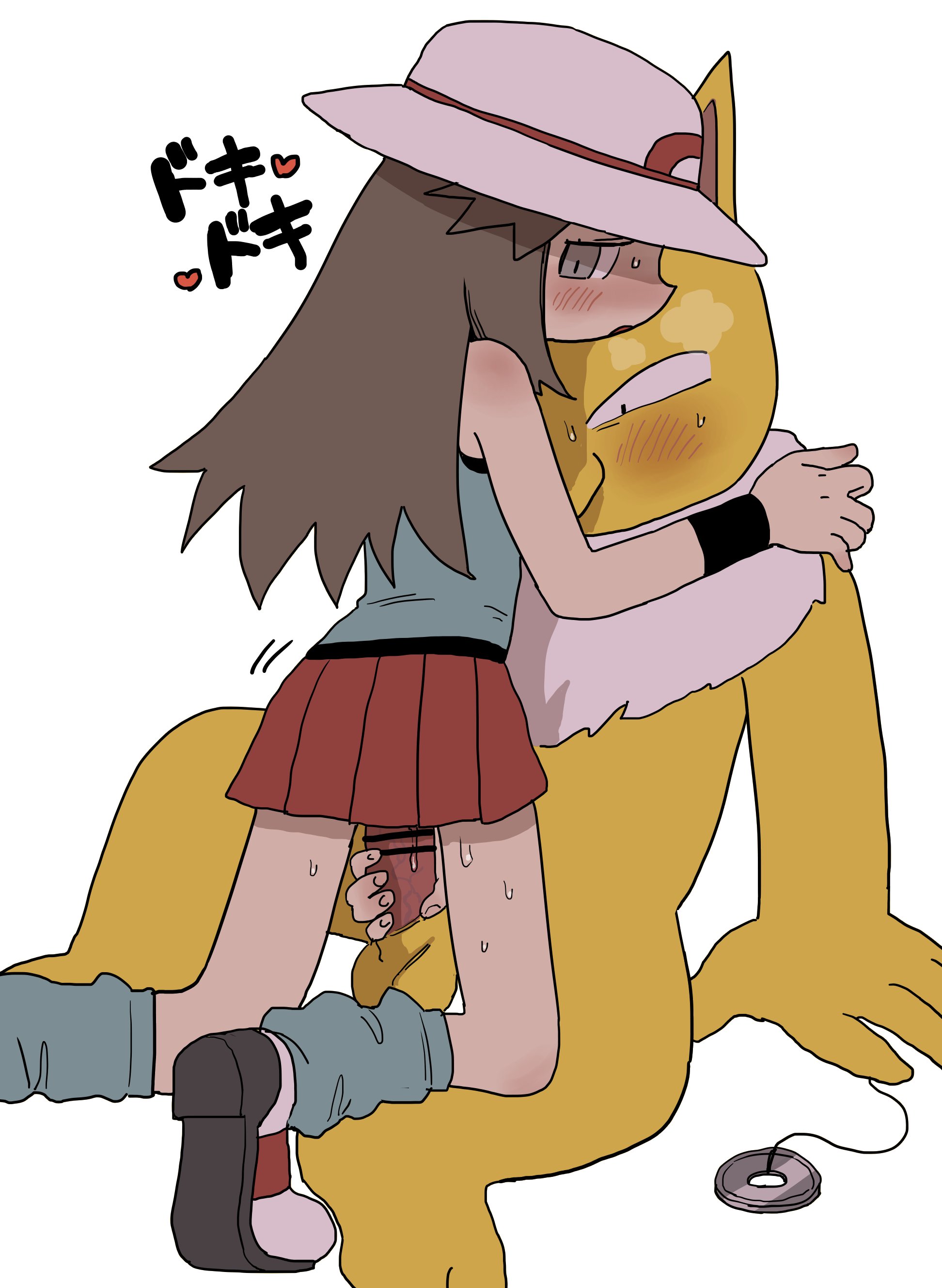 1boy, 1girls, ambiguous penetration, blue socks, blush, clothed female, clothed female nude male, clothed sex, female, game freak, hypno, interspecies, kneehighs, leaf (pokemon), loose socks, male, male pokemon, male pokemon/female human, nintendo, pokemon, pokemon (species), pokemon frlg, pokemon rgby, pokephilia, semi, sex, she tikin, socks, sweat, tagme