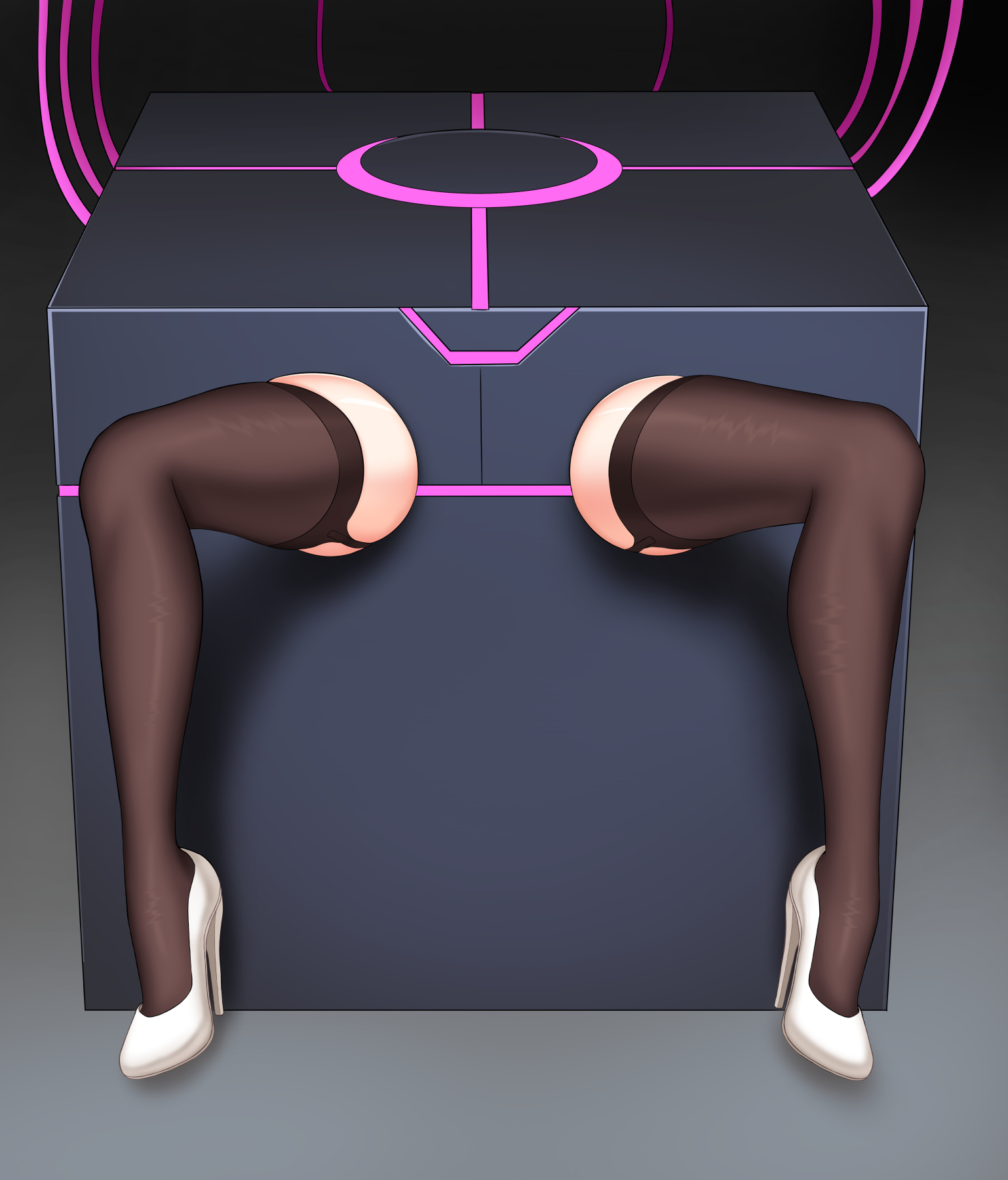 1girls, atago (azur lane), azur lane, bondage, damao yu, encasement, female, high heels, legs, light skin, pale skin, sex machine, solo focus, tagme, thighhighs