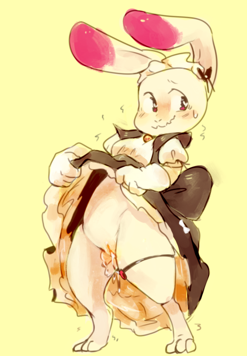 2019 anthro blush bunny color digital_drawing_(artwork) digital_media_(artwork) dress dress_lift dripping flashing furry maid maid_headdress maid_uniform oc original original_character pkrabbithole pussy pussy_juice rabbit simple_background smile undressing vibrator