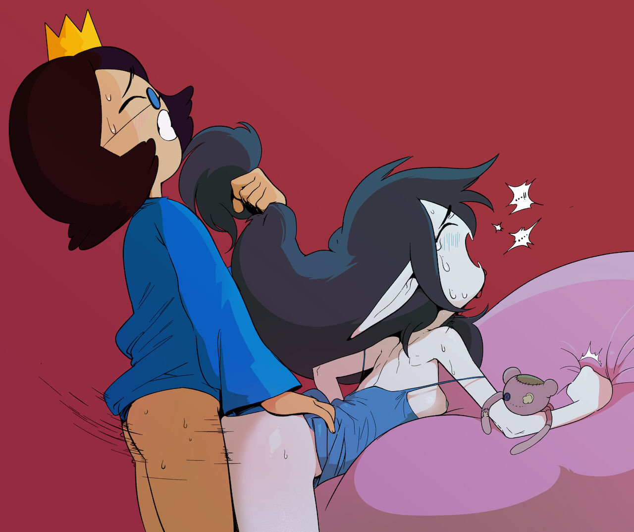1boy, 1girls, 2021, adventure time, age difference, aged down, all the way to the base, ambiguous penetration, areolae, ass, back, balls deep, bedroom, bedroom sex, bent over, big hair, black hair, bottomless, bottomless female, bottomless male, breasts, camisole, cartoon network, closed eyes, crown, doggy style, doll, dubious consent, duo, fangs, female, forced, glasses, grabbing hair, humping, ice king, incest, long hair, long pointy ears, looking up, male, marceline, motion lines, nipples, questionable consent, rape, sex, shirt down, short hair, shoulder blades, sideboob, simon petrikov, simple background, straight, strap slip, stuffed animal, sweating, tanktop, thighs, vampire girl, yellow elephant
