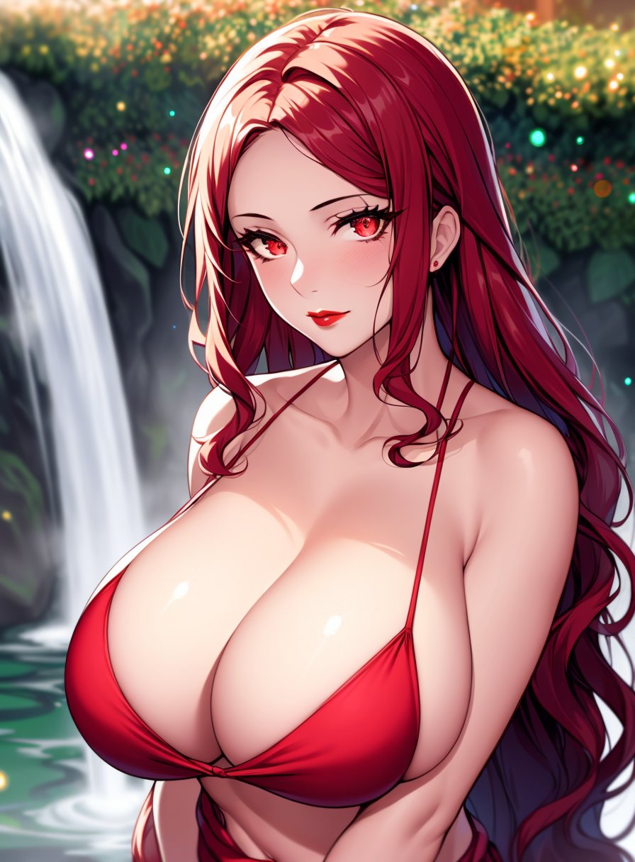 1girls, ai generated, alternate breast size, big breasts, breasts, bulging breasts, female, female only, long hair, looking at viewer, nai diffusion, original, red hair, solo, stable diffusion