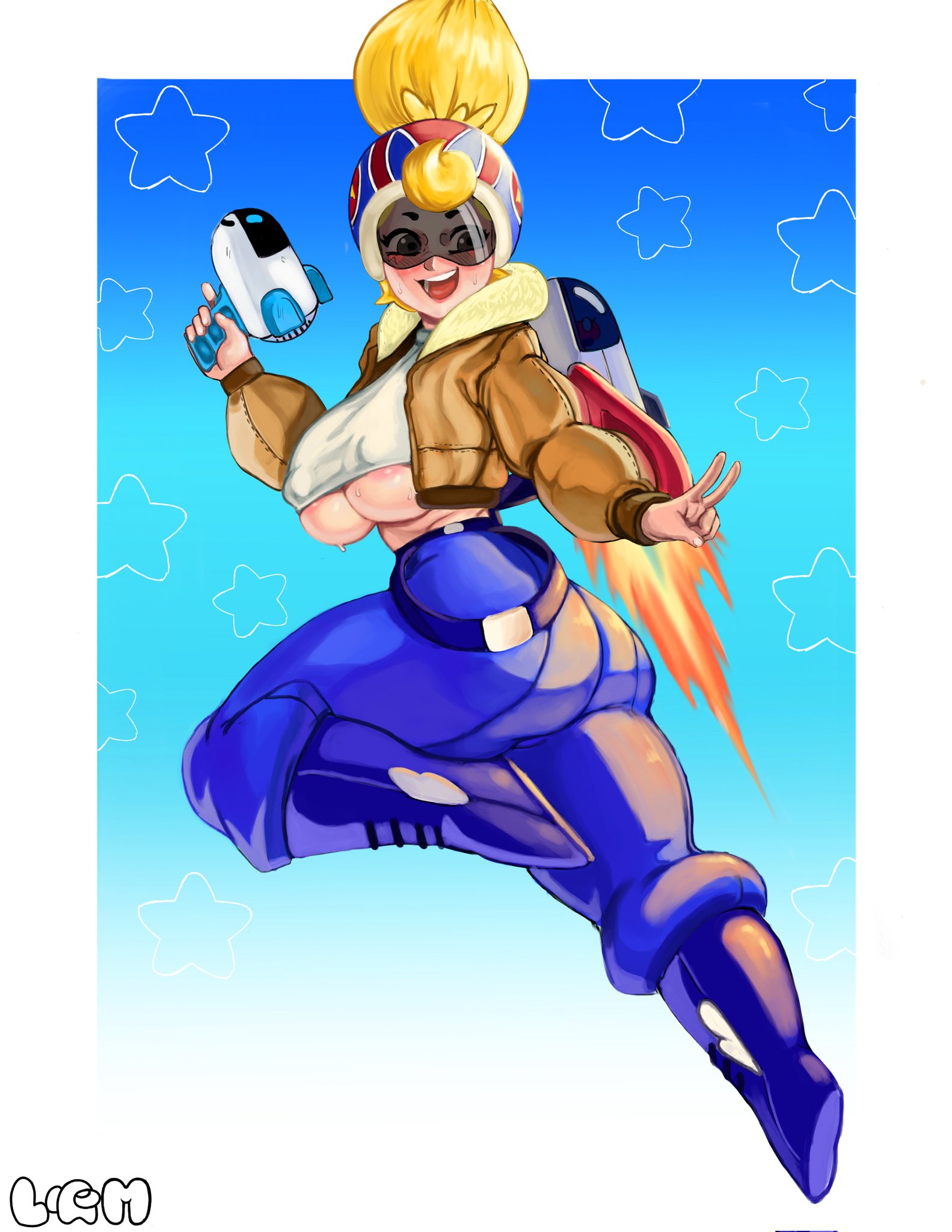 ass, big ass, big breasts, big butt, brawl stars, breasts, erect nipples, female, janet (brawl stars), lam , nipples