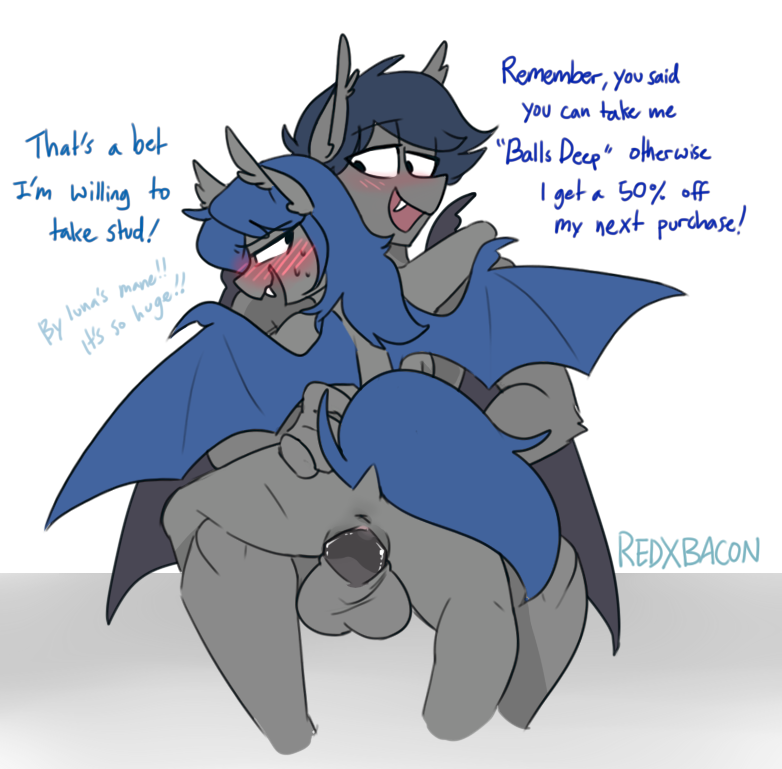 anthro anus ass balls bat_pony blush bodily_fluids butt_grab chase_cartwheel_(oc) cowgirl_position duo english_text equid fangs female female_on_top friendship_is_magic from_front_position genitals hand_on_butt happy happy_sex hasbro male male/female mammal my_little_pony on_bottom on_top pussy racket_rhine sex sweat tagme text