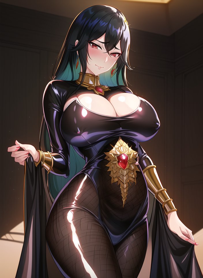 1girls, ai generated, alternate breast size, big breasts, black hair, breasts, bulging breasts, female, female only, high resolution, latex suit, long hair, looking at viewer, nai diffusion, original, skin tight, solo, stable diffusion