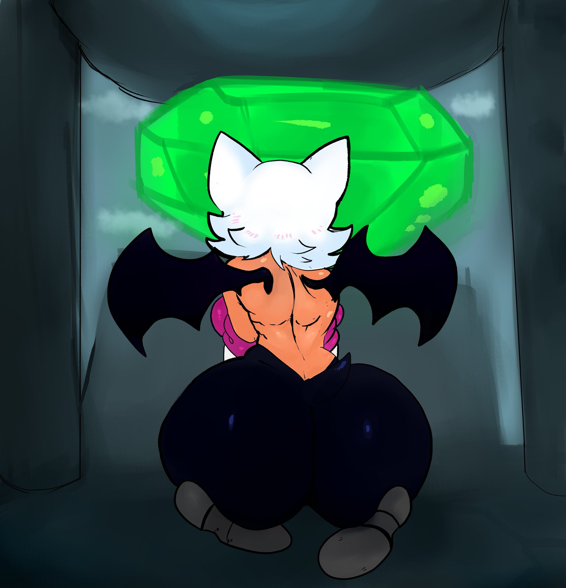 1girls, anthro, ass, back view, big ass, bubble ass, female, huge ass, lemonadepikachu, master emerald, rouge the bat, sonic (series), sonic the hedgehog (series), thick ass